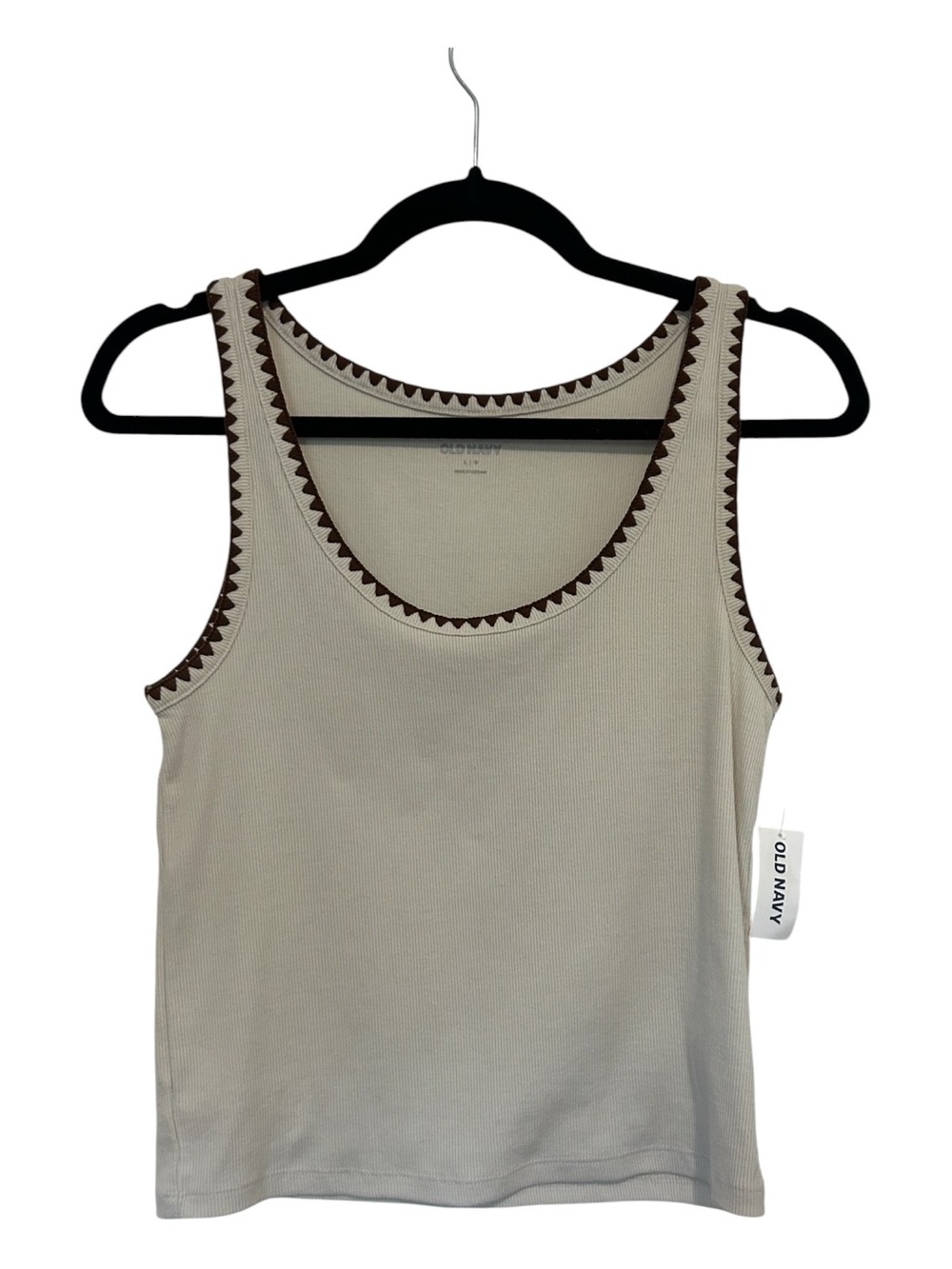 Old Navy Cream Ribbed Tank with Brown Embroidery